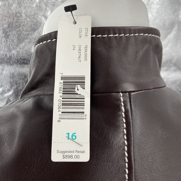 Ellen Tracy leather jacket chestnut brown size 16 retail $898 tags - Picture 5 of 12